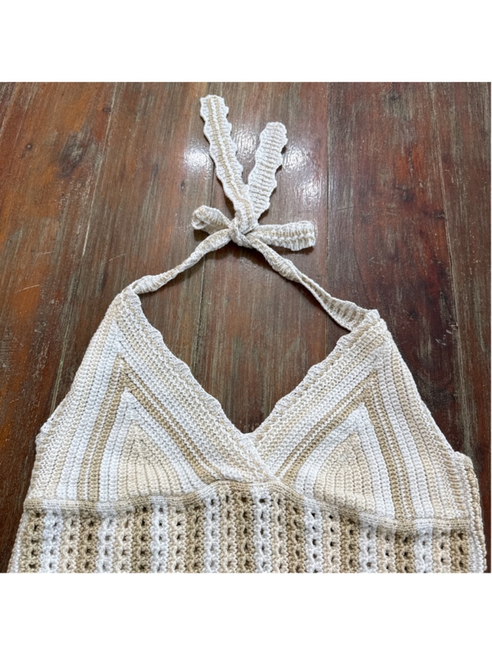 Kimchi Blue Crochet Halter Top Ivory Tan Large - Picture 2 of 8